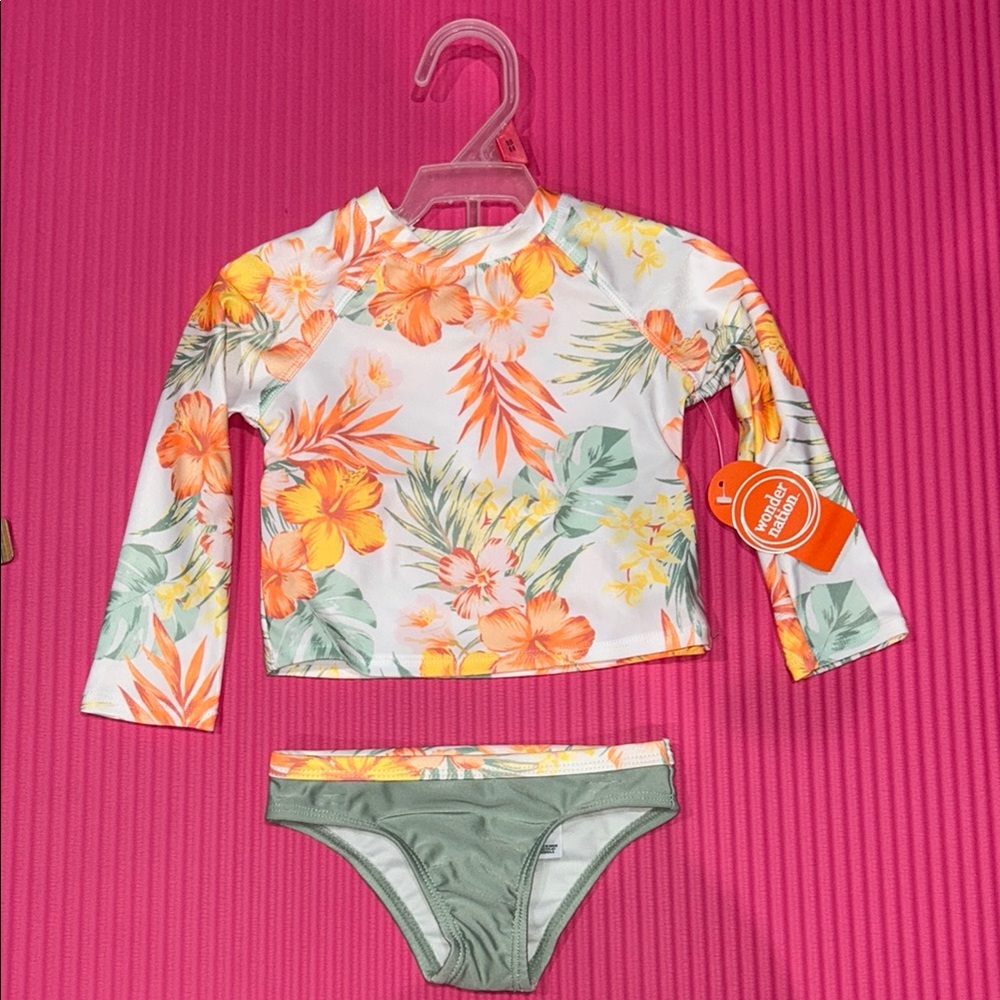 Floral Kids Swim Set - Orange and Green
